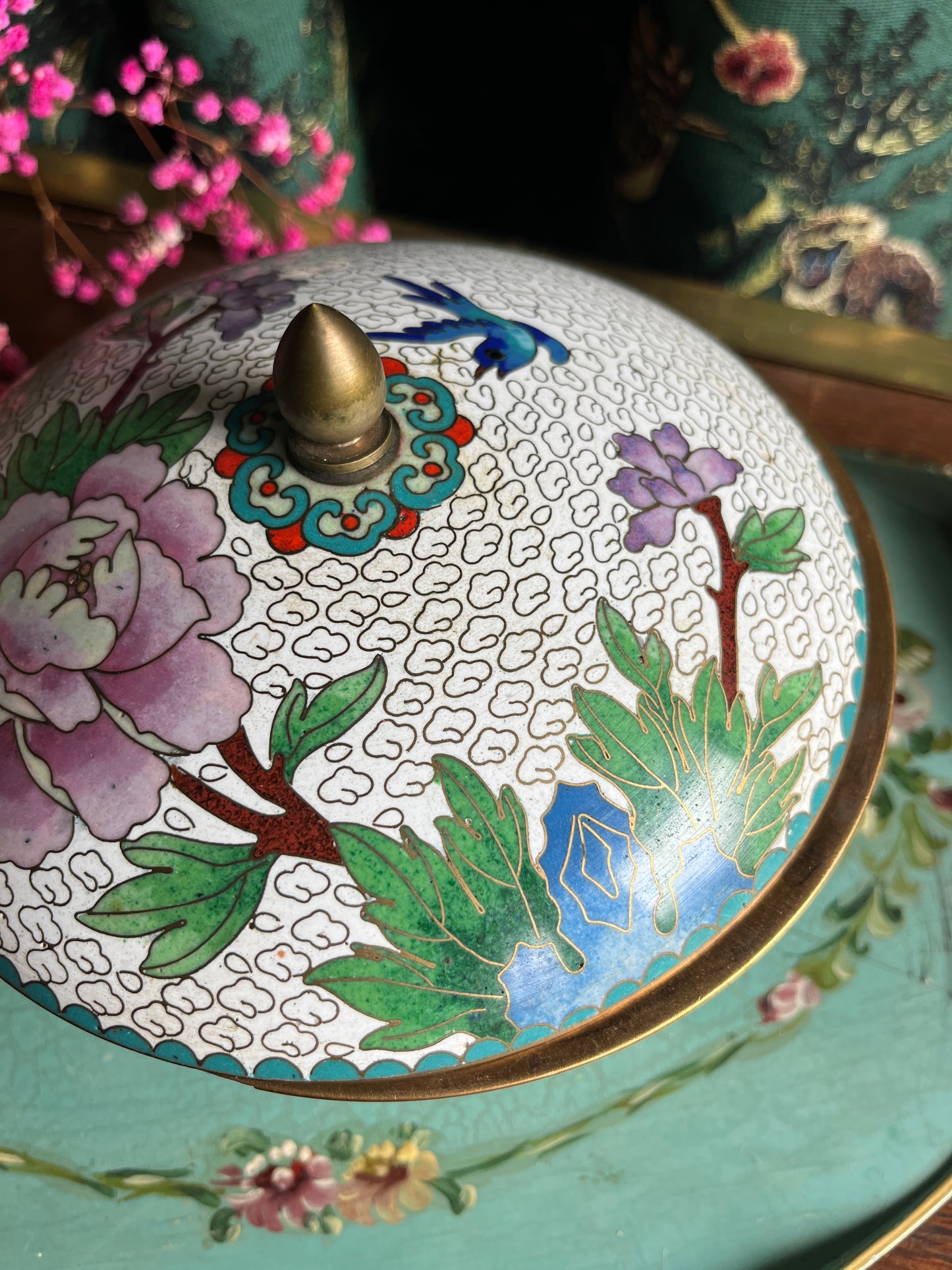 Enamel and bronze cloisonné with lid