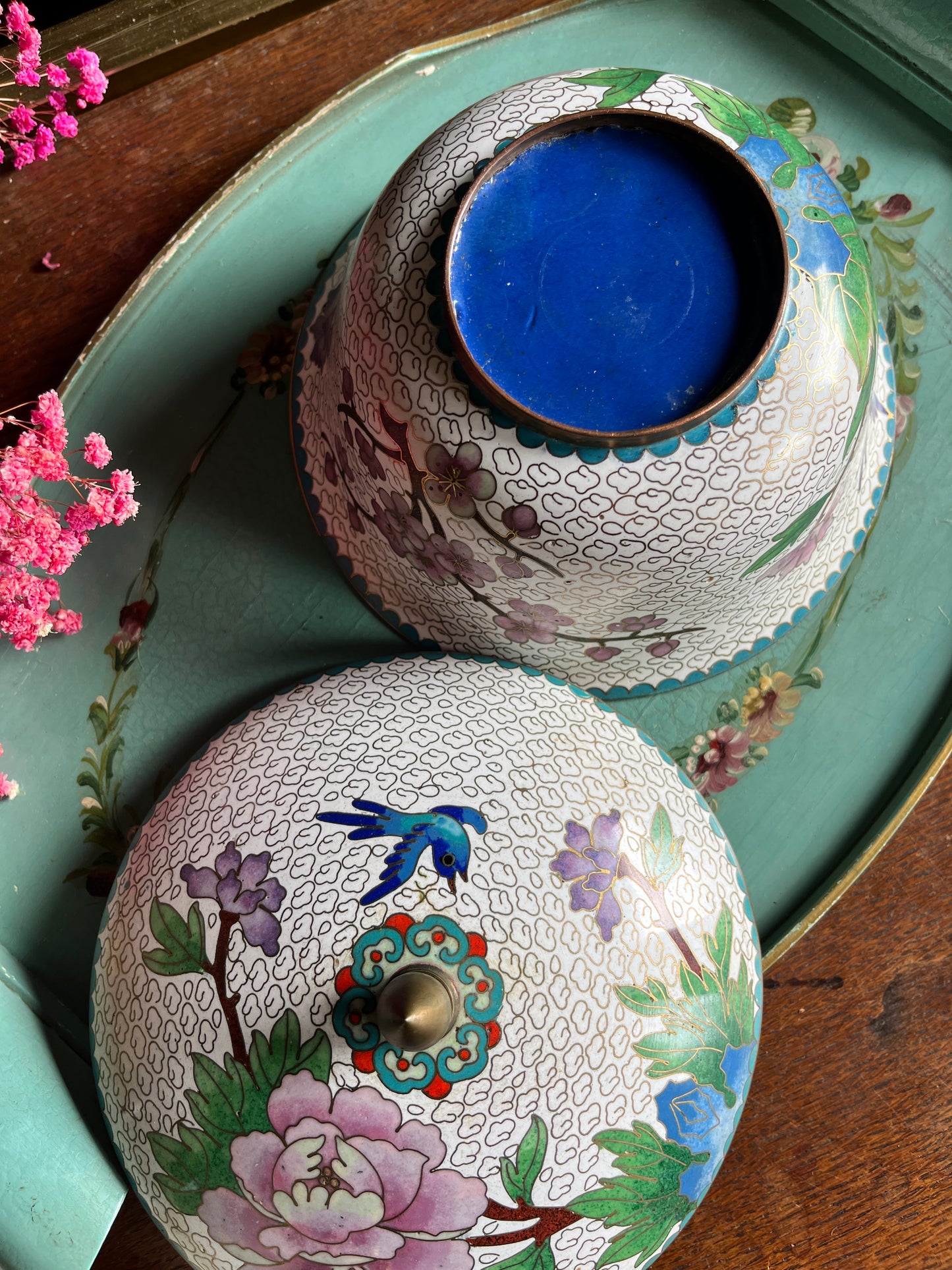 Enamel and bronze cloisonné with lid