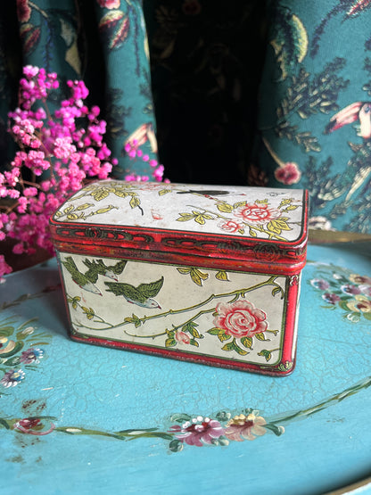 Antique tin with birds and roses