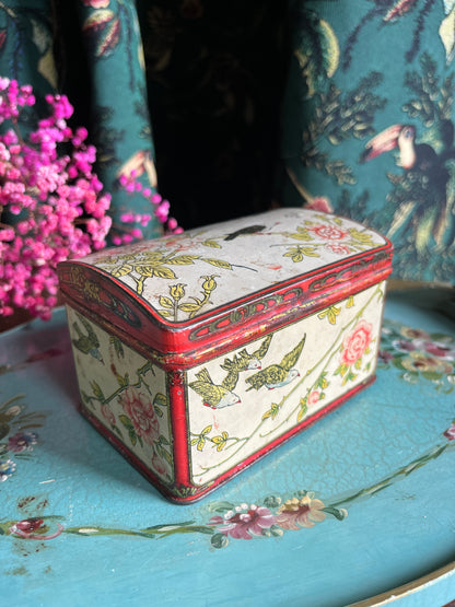 Antique tin with birds and roses