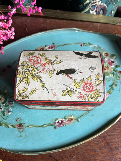 Antique tin with birds and roses