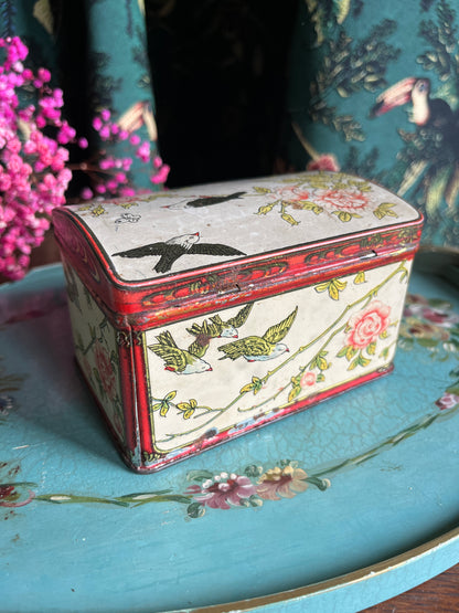 Antique tin with birds and roses