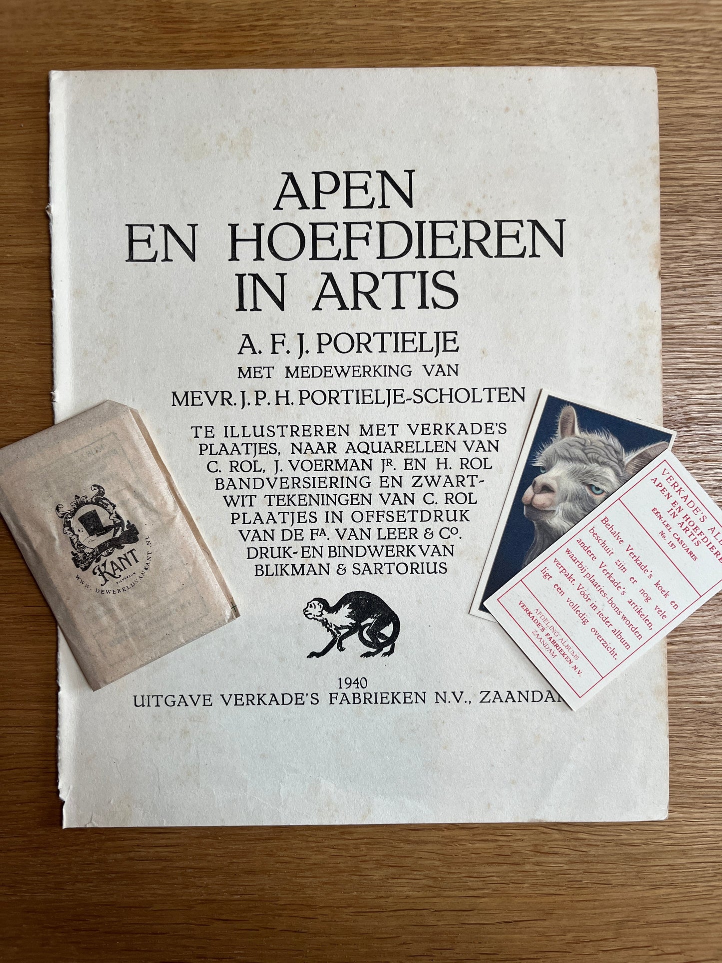 6 Verkade-Bilder Affen und Huftiere in Artis 1940 (97-102)